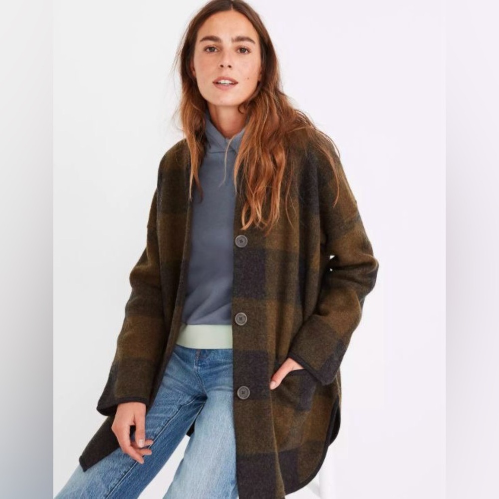 Madewell Buffalo Check Sweater Coat, small, 100% merino wool